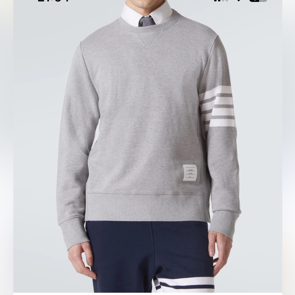 THOM BROWNE Long Sleeve Sweatshirt White Burgundy Stripes Cotton size 40